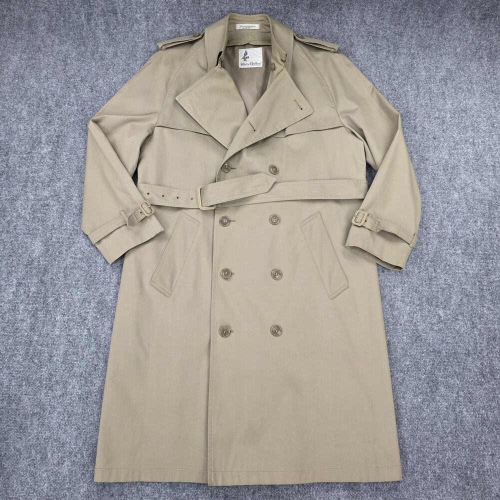 Vintage Misty Harbor Trench Coat Mens 40 Regular Khaki Belted USA Rain Zip 80s